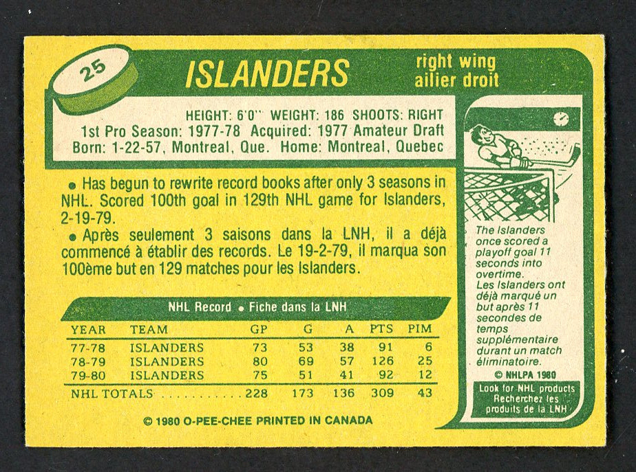 1980 O Pee Chee Hockey #025 Mike Bossy Islanders EX-MT 551293