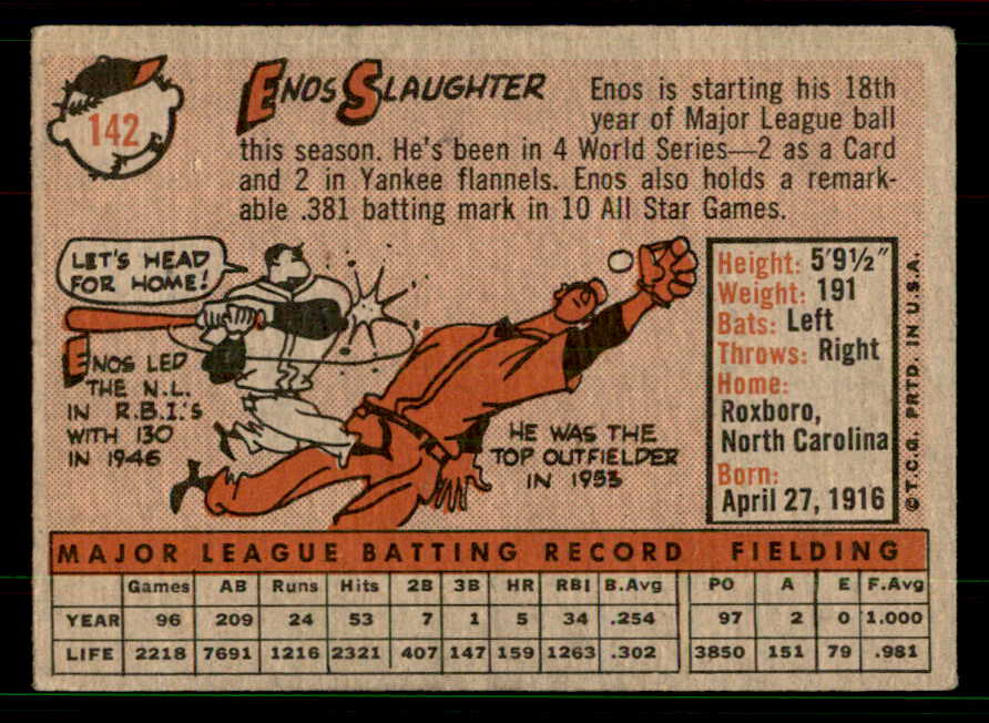 1958 Topps Baseball #142 Enos Slaughter Yankees VG-EX 551514