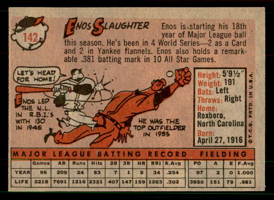 1958 Topps Baseball #142 Enos Slaughter Yankees VG-EX 551515