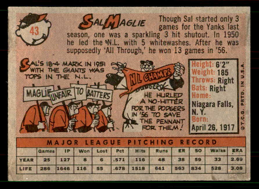 1958 Topps Baseball #043 Sal Maglie Yankees EX-MT 551547