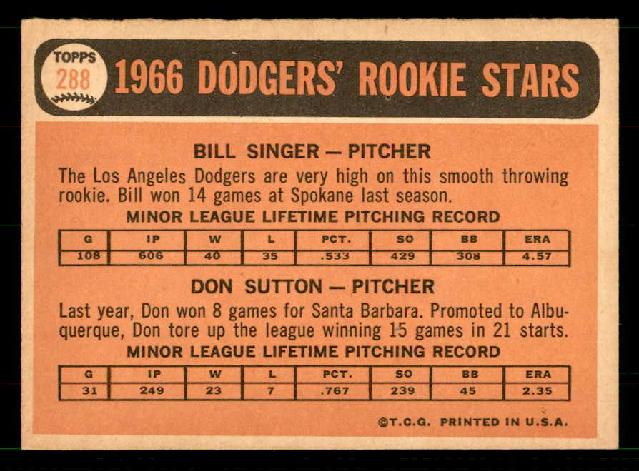 1966 Topps Baseball #288 Don Sutton Dodgers EX-MT 551567