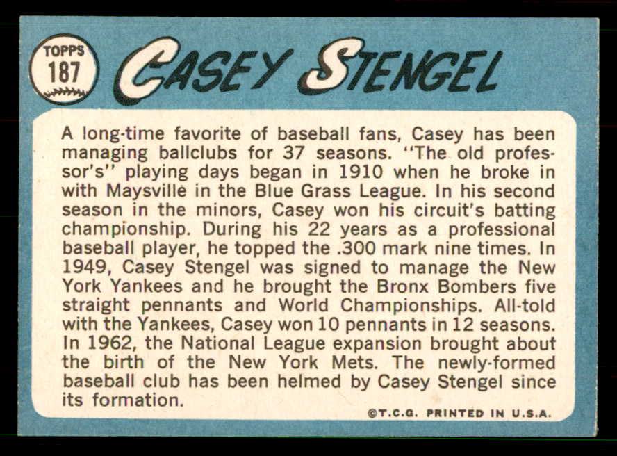 1965 Topps Baseball #187 Casey Stengel Mets EX-MT 551572