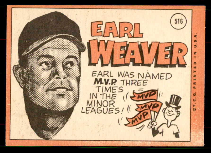 1969 Topps Baseball #516 Earl Weaver Orioles EX-MT 551604