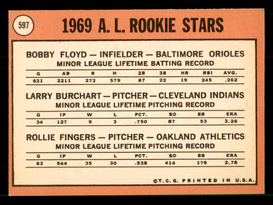 1969 Topps Baseball #597 Rollie Fingers A's EX-MT 551606