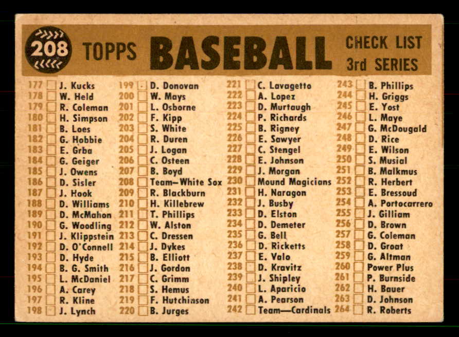 1960 Topps Baseball #208 Chicago White Sox Team VG-EX 551629