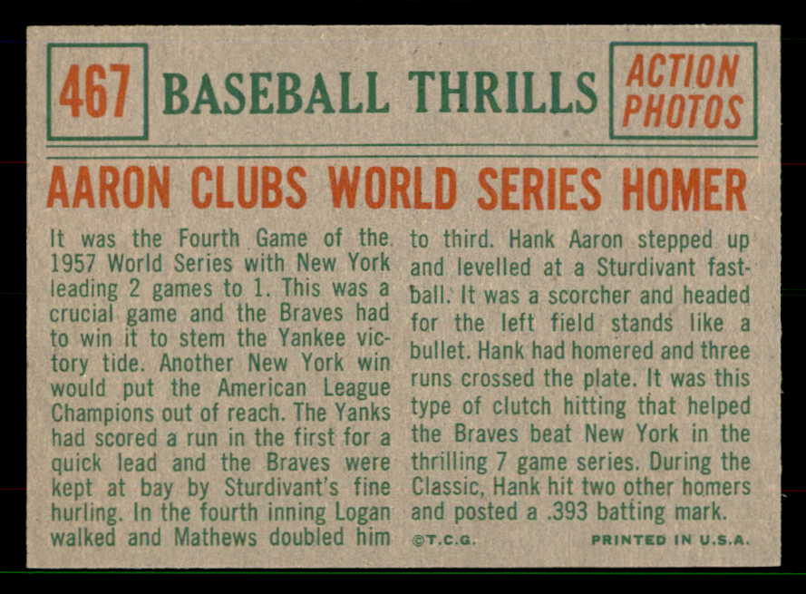 1959 Topps Baseball #467 Hank Aaron IA Braves NR-MT 551662