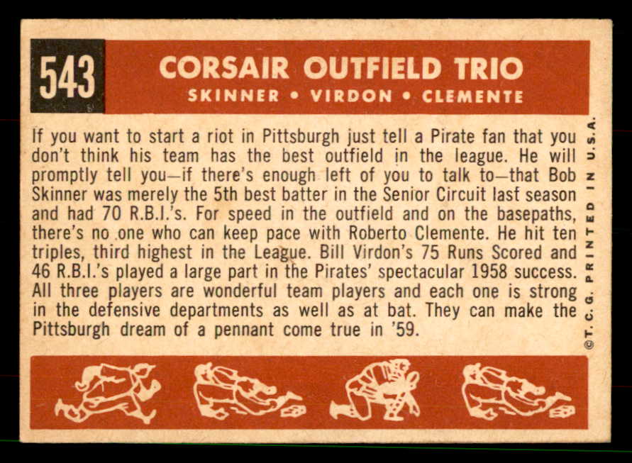 1959 Topps Baseball #543 Roberto Clemente Bill Virdon EX 551665