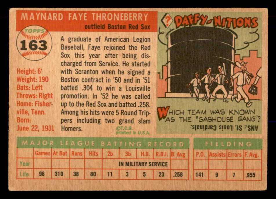 1955 Topps Baseball #163 Faye Throneberry Red Sox EX+/EX-MT 551836