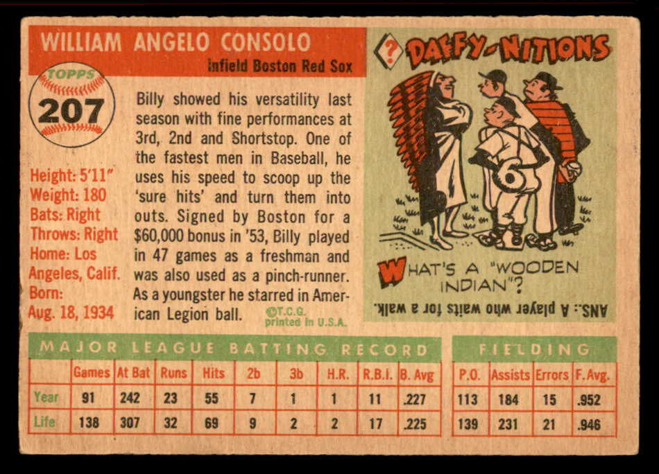 1955 Topps Baseball #207 Billy Consolo Red Sox VG-EX 551867