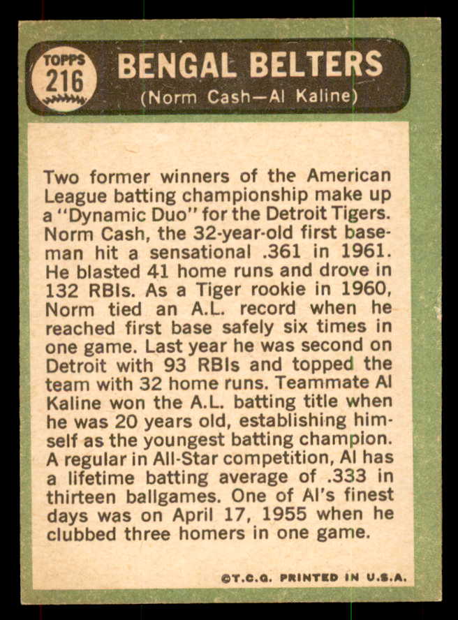 1967 Topps Baseball #216 Al Kaline Norm Cash NR-MT 551949