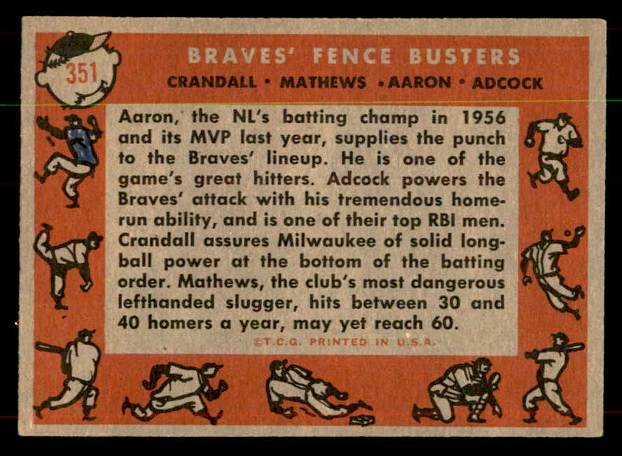 1958 Topps Baseball #351 Hank Aaron Eddie Mathews EX-MT 552047