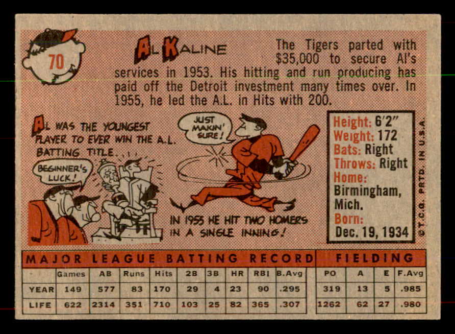 1958 Topps Baseball #070 Al Kaline Tigers EX-MT 552061