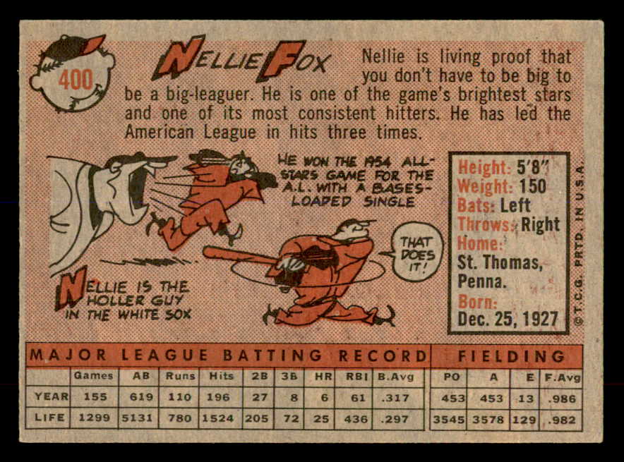 1958 Topps Baseball #400 Nellie Fox White Sox VG 552209