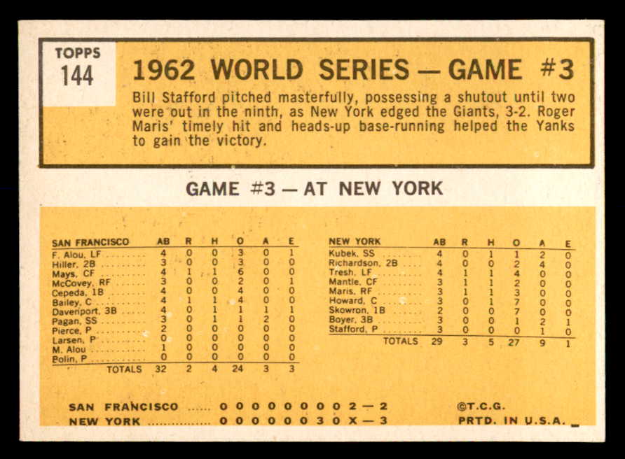 1963 Topps Baseball #144 World Series Game 3 Roger Maris EX-MT 552406