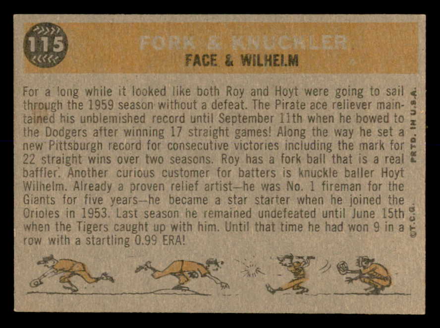 1960 Topps Baseball #115 Hoyt Wilhelm Roy Face NR-MT 552438