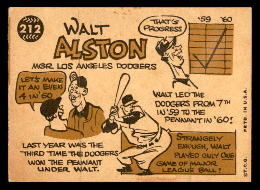 1960 Topps Baseball #212 Walt Alston Dodgers EX-MT 552464