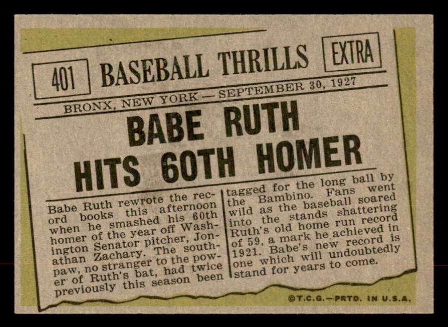 1961 Topps Baseball #401 Babe Ruth Yankees EX-MT 552548