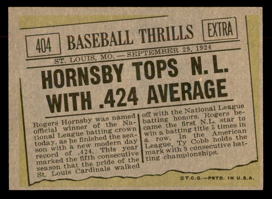 1961 Topps Baseball #404 Rogers Hornsby Cardinals EX-MT 552555