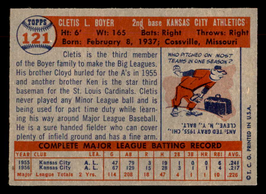 1957 Topps Baseball #121 Clete Boyer A's EX-MT 552629