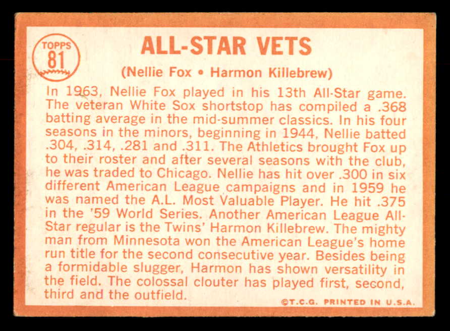 1964 Topps Baseball #081 Harmon Killebrew Nellie Fox EX+/EX-MT 552777