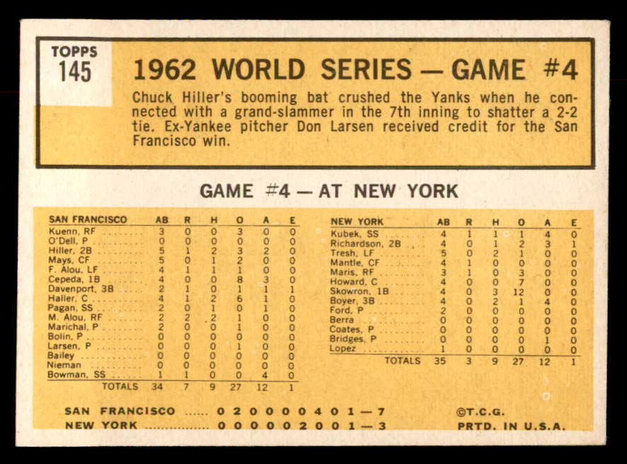 1963 Topps Baseball #145 World Series Game 4 Chuck Hiller EX+/EX-MT 552871