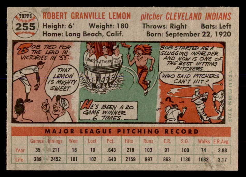 1956 Topps Baseball #255 Bob Lemon Indians EX-MT 553061