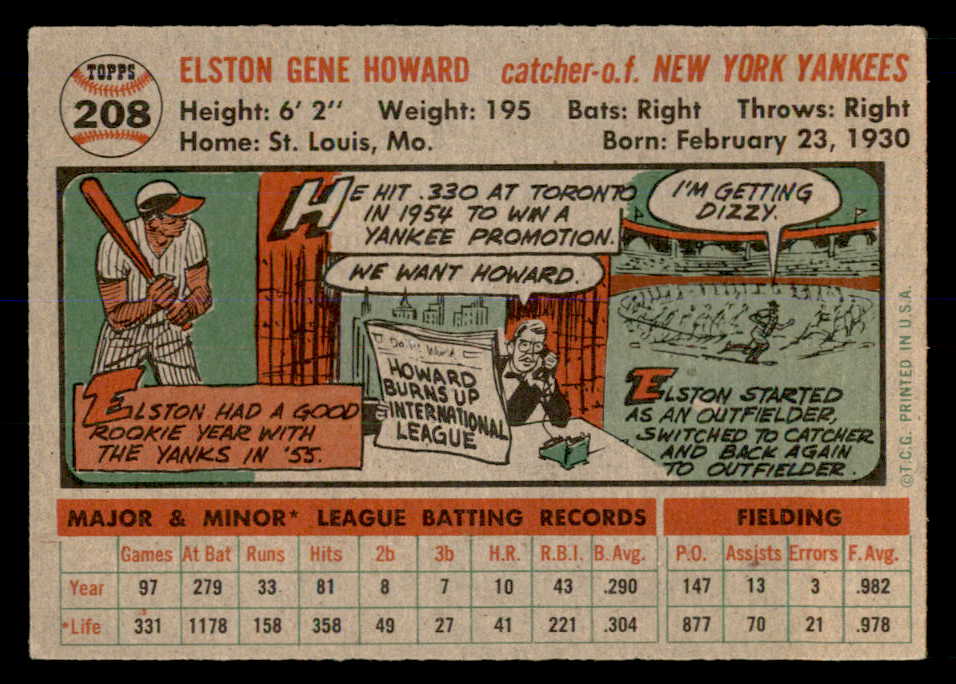 1956 Topps Baseball #208 Elston Howard Yankees VG-EX 553067