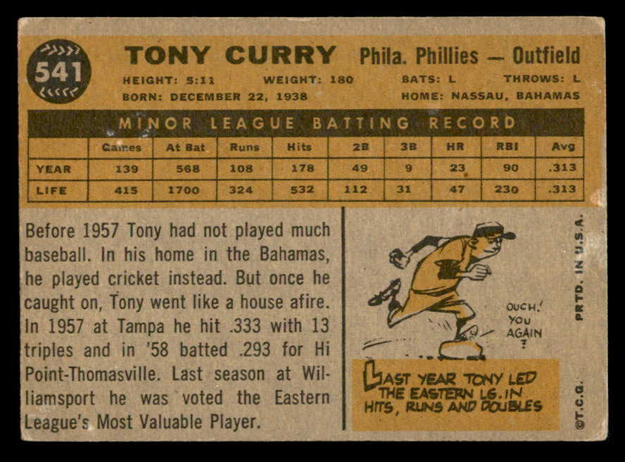 1960 Topps Baseball #541 Tony Curry Phillies VG-EX 553243