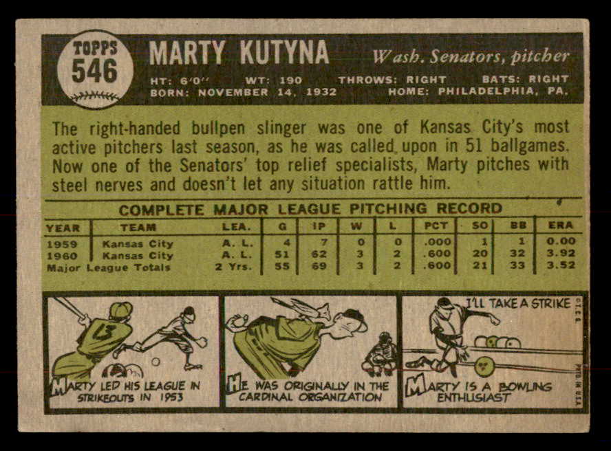 1961 Topps Baseball #546 Marty Kutyna Senators EX+/EX-MT 553298