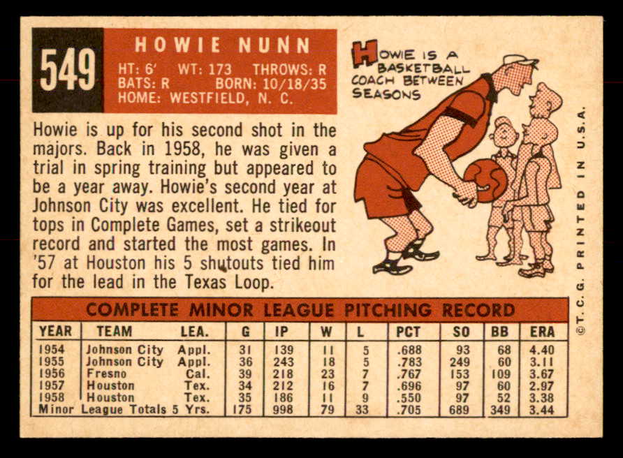 1959 Topps Baseball #549 Howie Nunn Cardinals NR-MT 553388