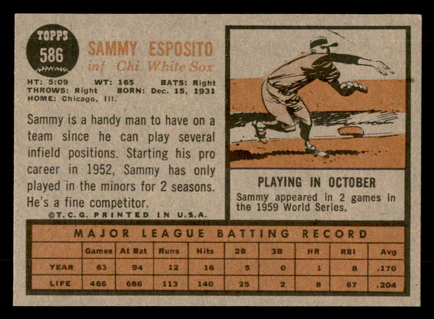 1962 Topps Baseball #586 Sammy Esposito White Sox EX-MT 553517