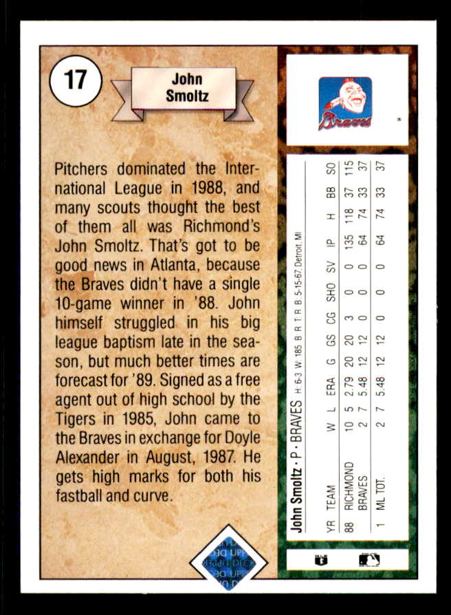 1989 Upper Deck #017 John Smoltz Braves NR-MT 553583