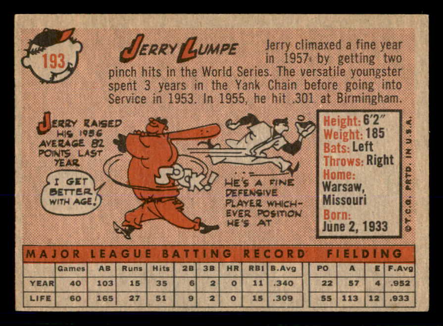 1958 Topps Baseball #193 Jerry Lumpe Yankees NR-MT 553663