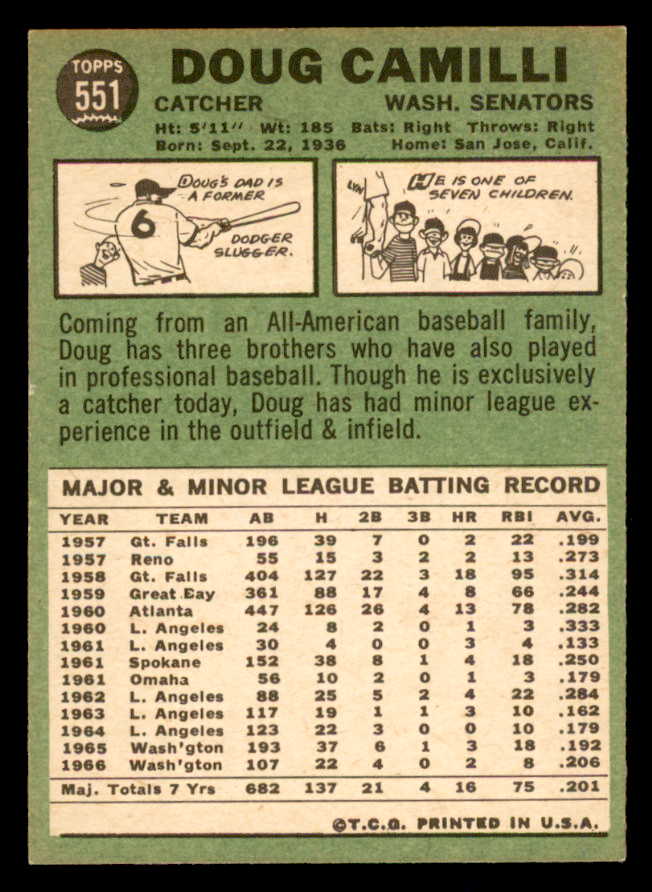 1967 Topps Baseball #551 Doug Camilli Senators NR-MT 553967