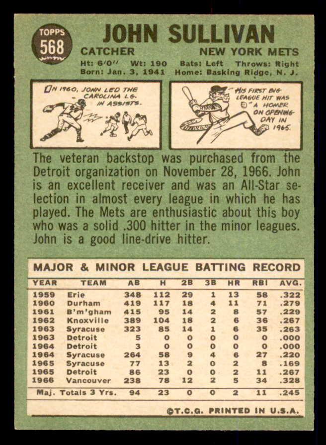 1967 Topps Baseball #568 John Sullivan Mets EX-MT 554091