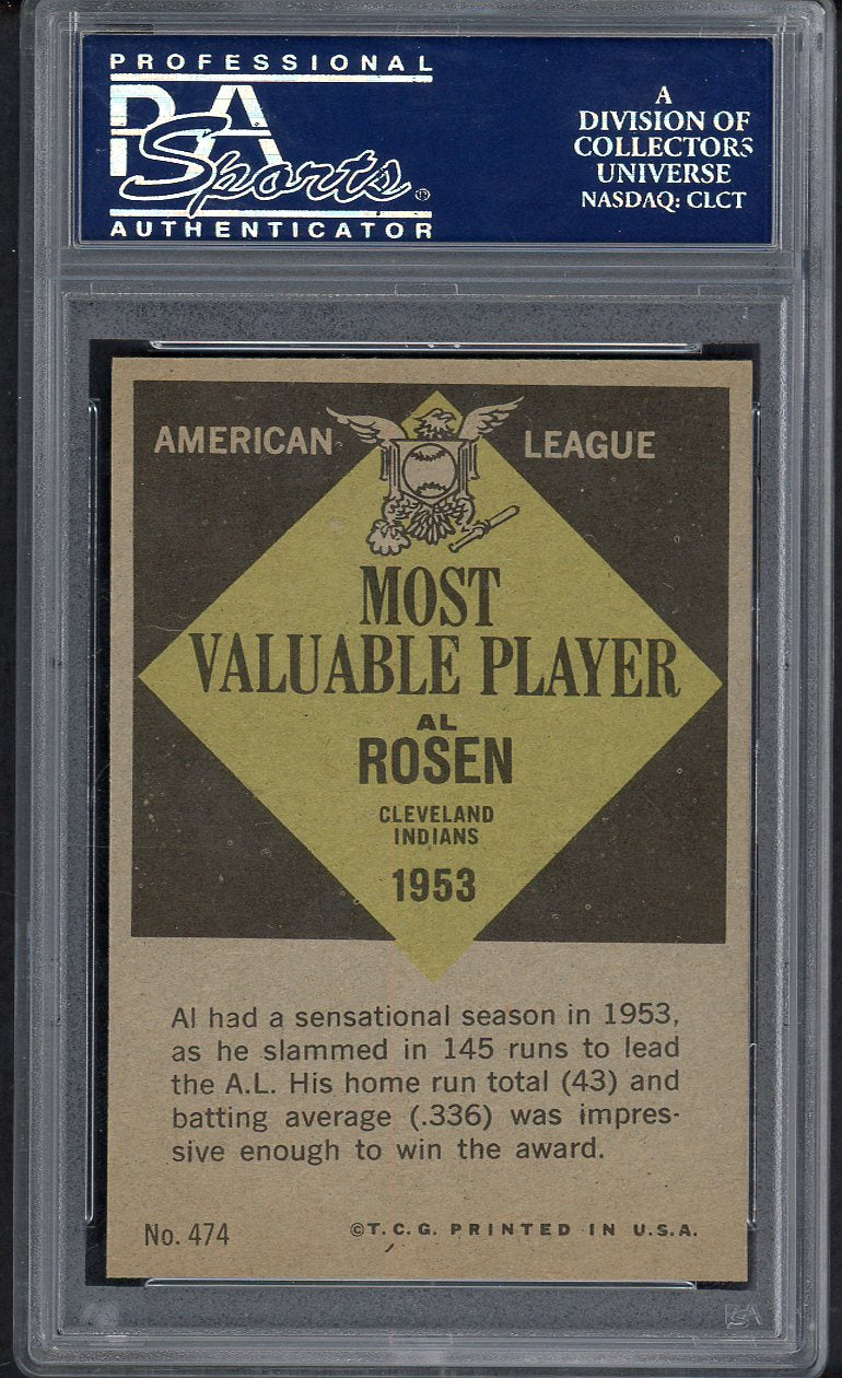 1961 Topps Baseball #474 Al Rosen MVP Indians PSA 8 NM/MT 554390