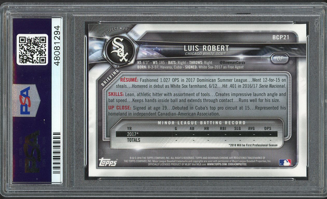 2018 Bowman Mega Box Chrome #BCP21 Luis Robert White Sox PSA 10 GEM MINT 554429