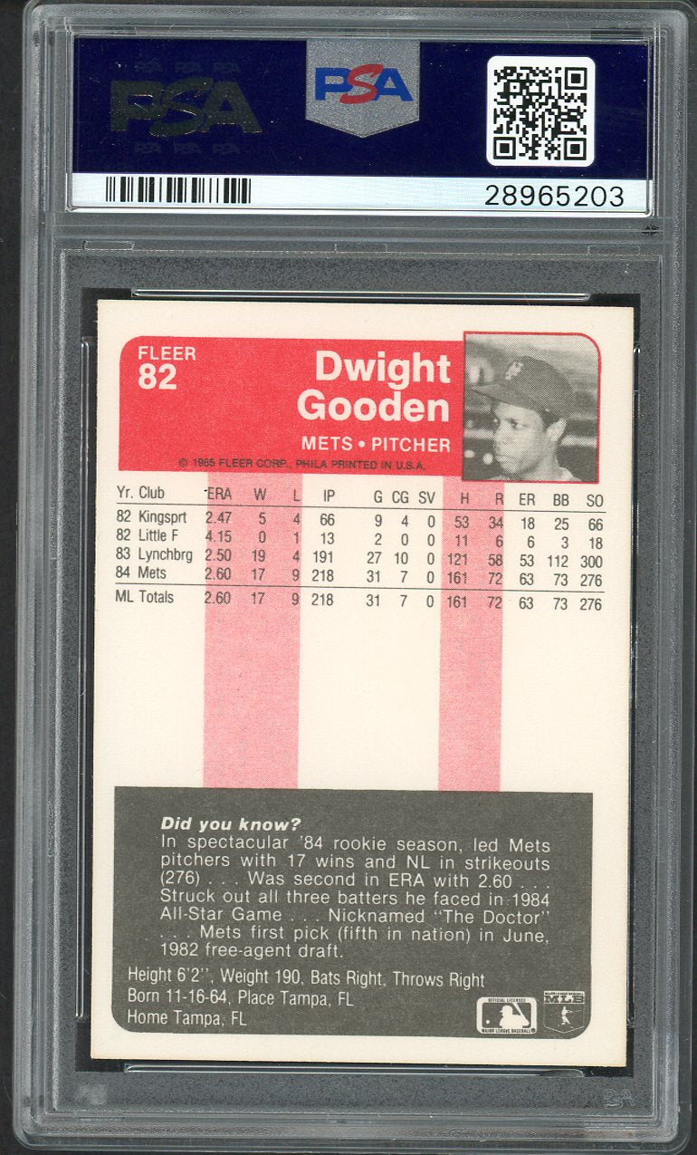 1985 Fleer #082 Dwight Gooden Mets PSA/DNA 9 MINT Signed Autograph 554519