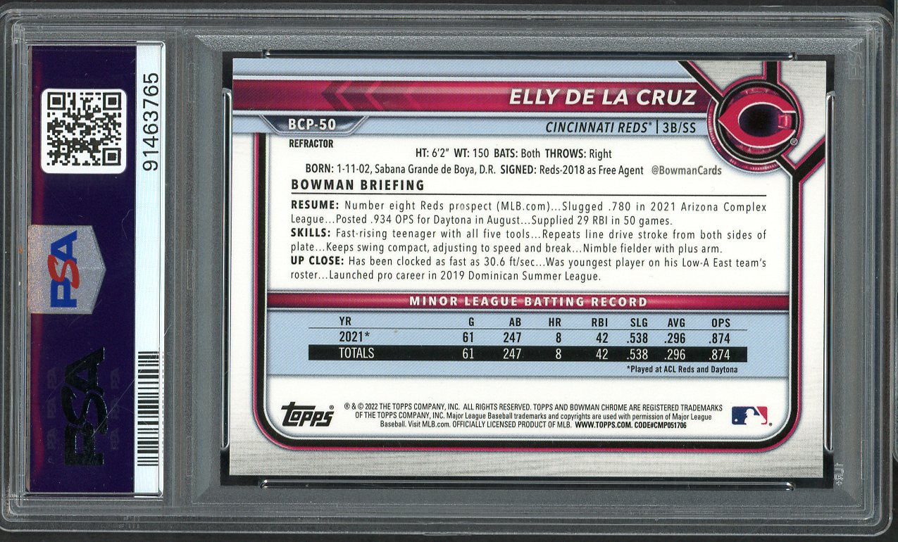 2022 Bowman Chrome Refractor #BCP50 Elly De La Cruz Reds PSA 9 MINT 554555