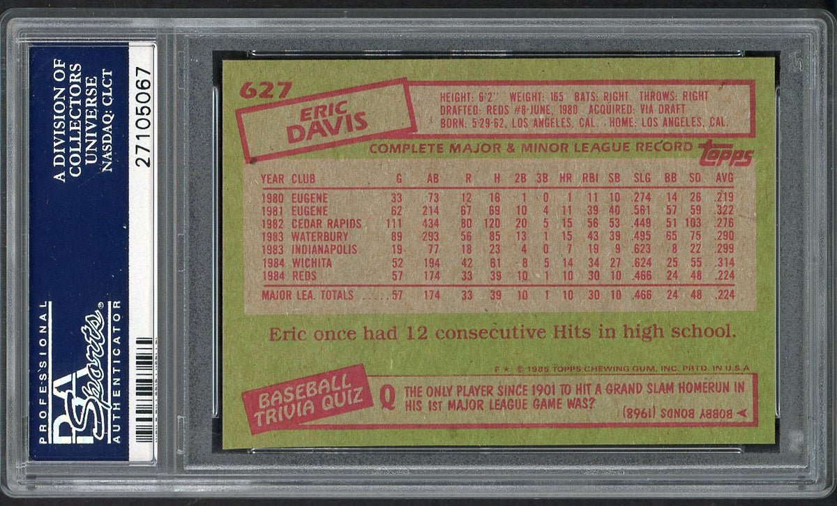 1985 Topps #627 Eric Davis Reds PSA 9 MINT 554620
