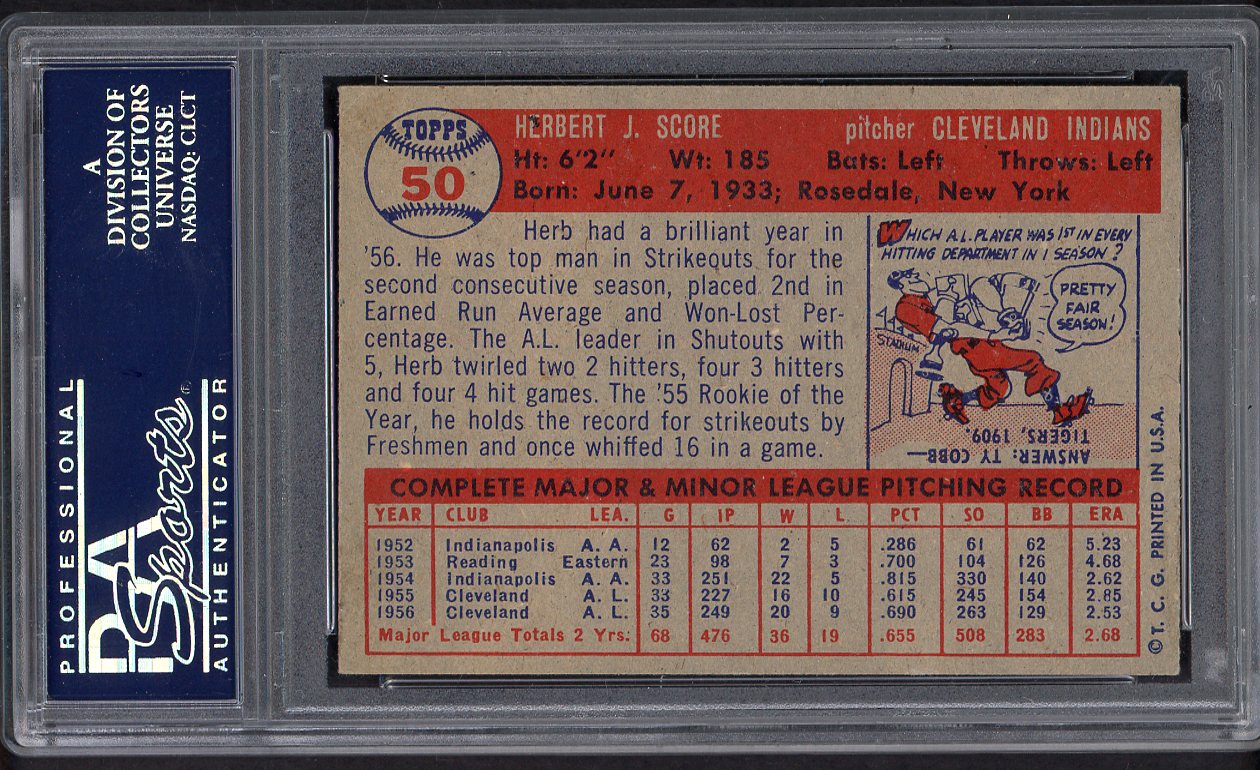 1957 Topps Baseball #050 Herb Score Indians PSA 5 EX 554750
