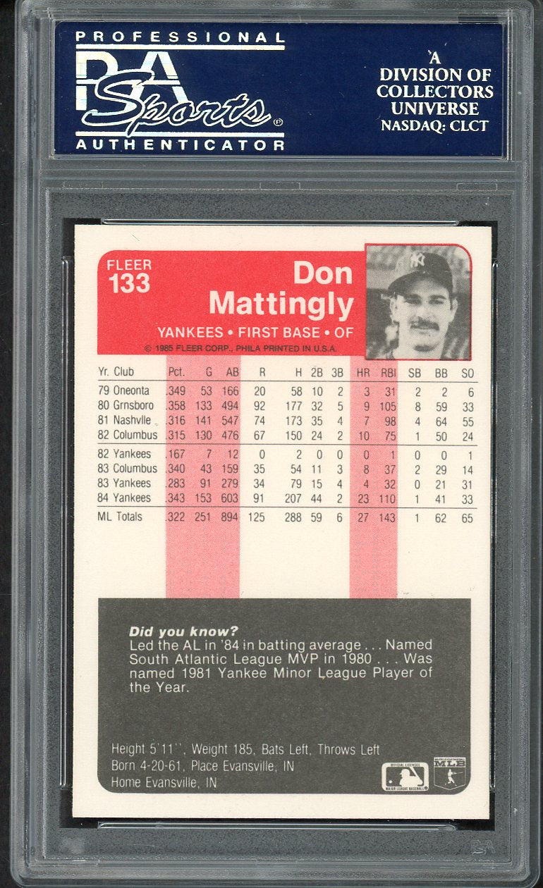 1985 Fleer #133 Don Mattingly Yankees PSA 9 MINT 554769