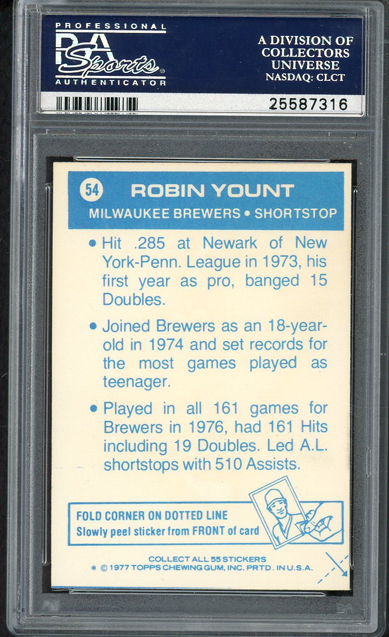 1977 Topps Baseball Cloth Stickers #054 Robin Yount Brewers PSA 8 NM/MT 554785