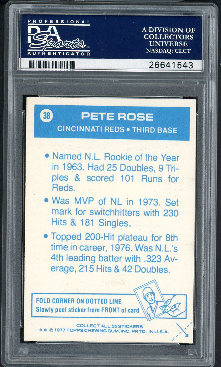 1977 Topps Baseball Cloth Stickers #038 Pete Rose Reds PSA 8 NM/MT 554788
