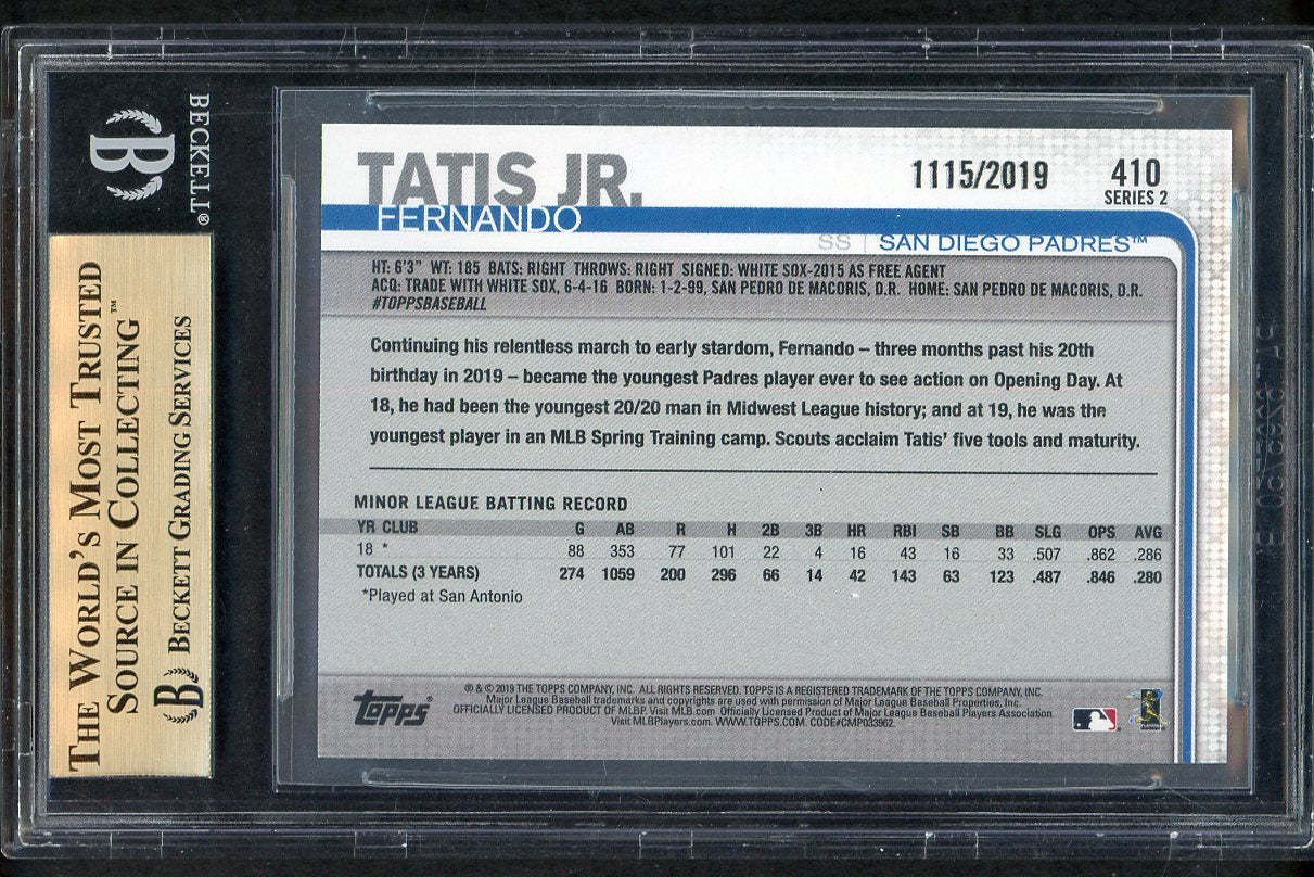 2019 Topps Gold #410 Fernando Tatis Jr Padres BVG 9.5 GEM MINT 554838