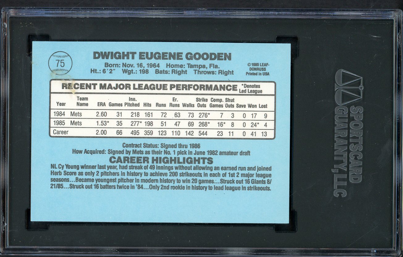 1986 Donruss #075 Dwight Gooden Mets SGC 10 GEM MINT 554871