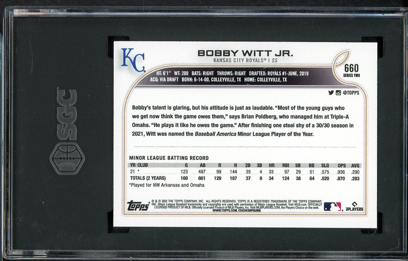 2022 Topps #660 Bobby Witt Jr Royals SGC 9 MINT Variation 554873
