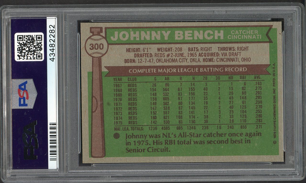 1976 Topps Baseball #300 Johnny Bench Reds PSA 8 NM/MT 554899