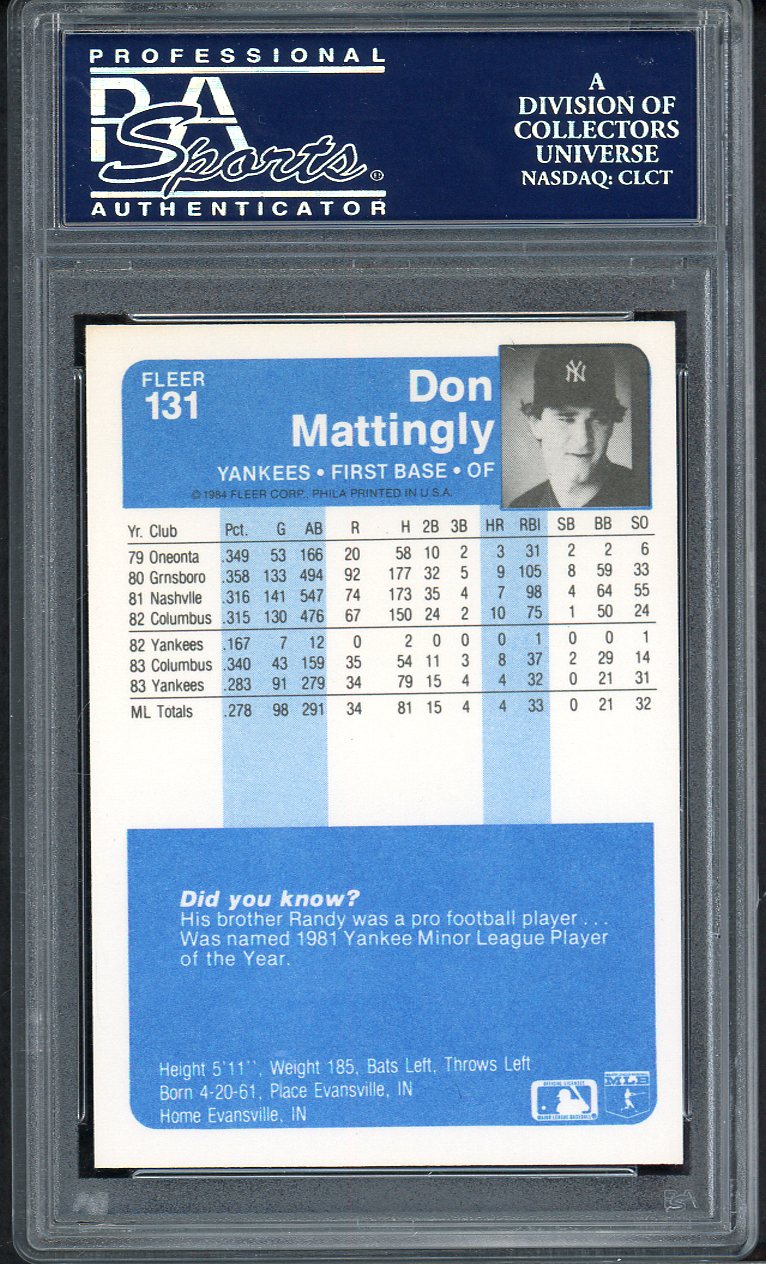 1984 Fleer #131 Don Mattingly Yankees PSA 9 MINT 554917