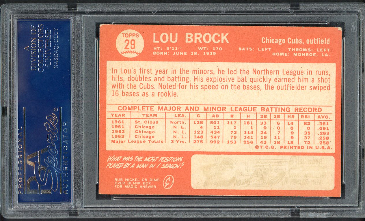 1964 Topps Baseball #029 Lou Brock Cubs PSA 5 EX 554925